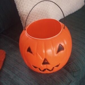Orange Pumpkin Halloween Bucket Norfolk Vtg Made In The Usa